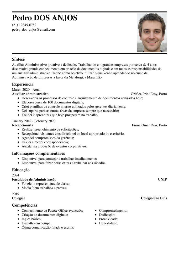 Curriculum vitae PDF para preencher em português