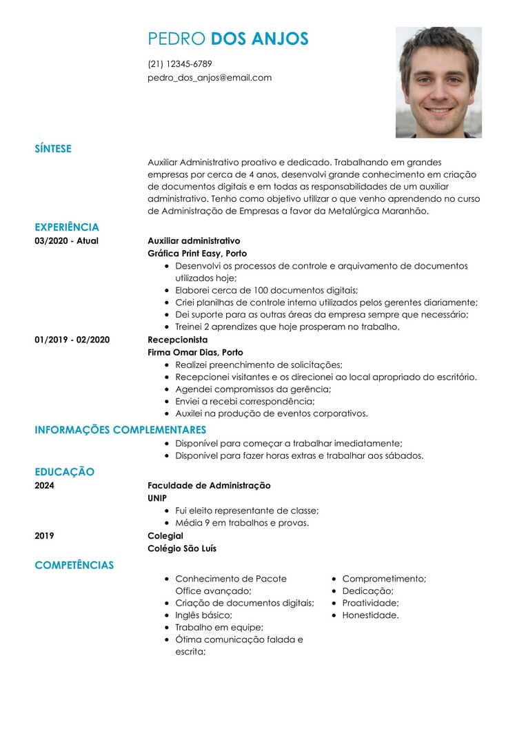 Curriculum vitae PDF para preencher em português