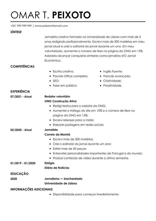 Curriculum vitae português online